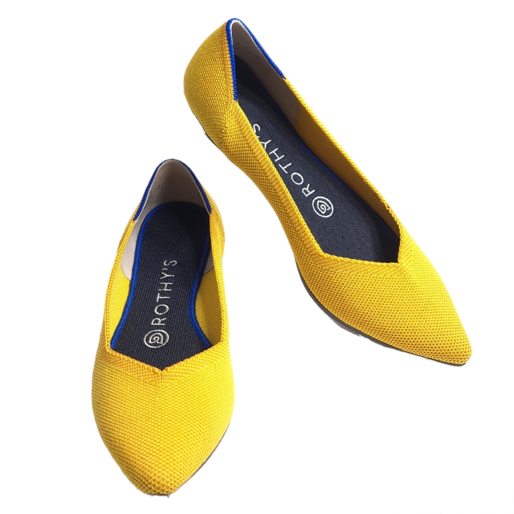 Rothy’s Womens Yellow Marigold Pointed Toe Slip On Flats Ballet Style‎ Size 7.5